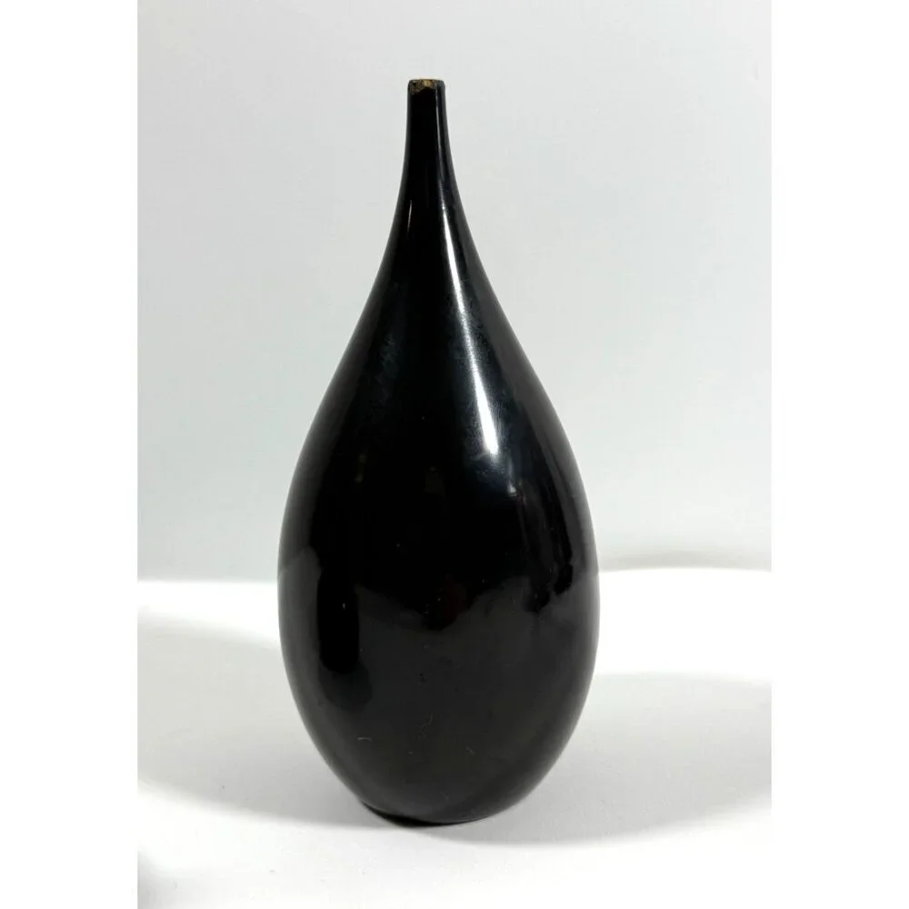 Mid Century Takahashi Black Lacquered Teardrop Salt & Pepper Shakers Japan FLAWS